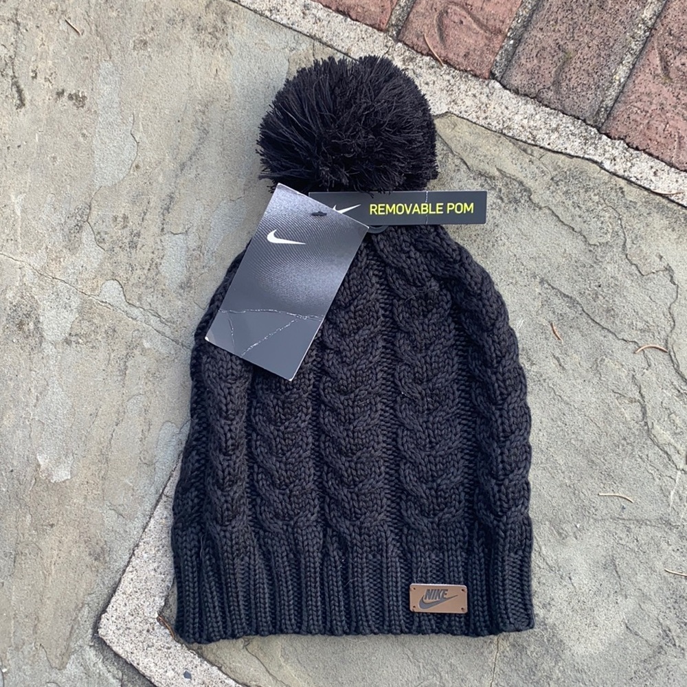 Nike beanie  with removable pom black one size fits most-NWT